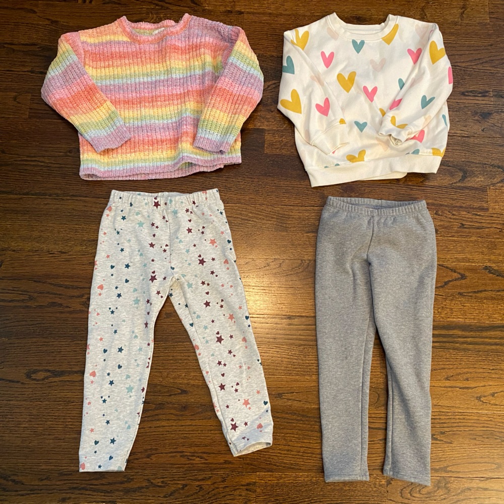 LOT 4pc toddler girl 4T bundle mix match rainbow fleece sweatshirt pants set